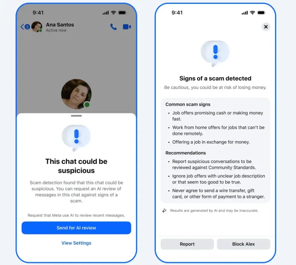 Amplía la detección avanzada de estafas en Messenger (fuente: Meta)